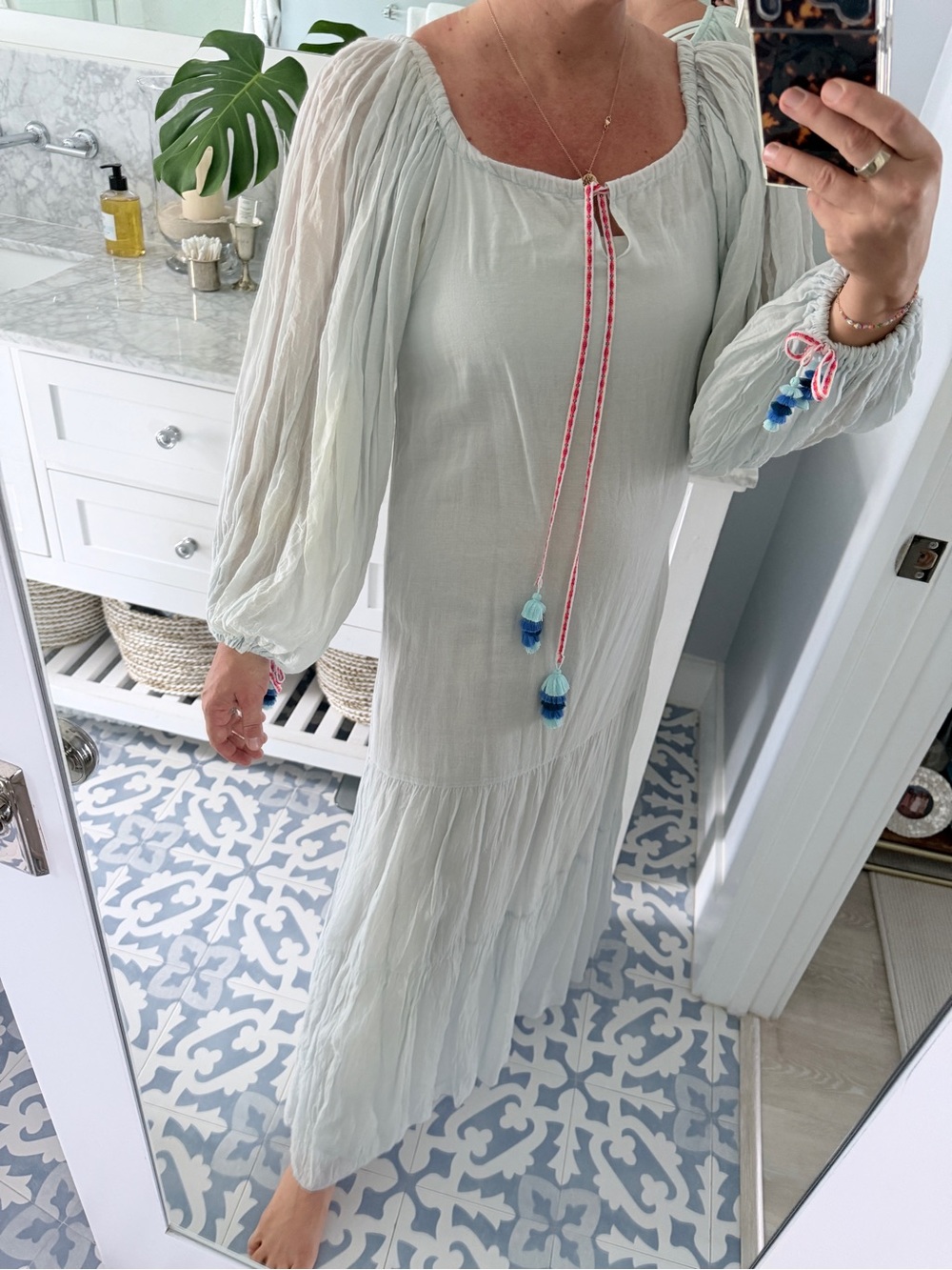Pitusa Light light blue Boho Maxi Dress with Tassel Accents